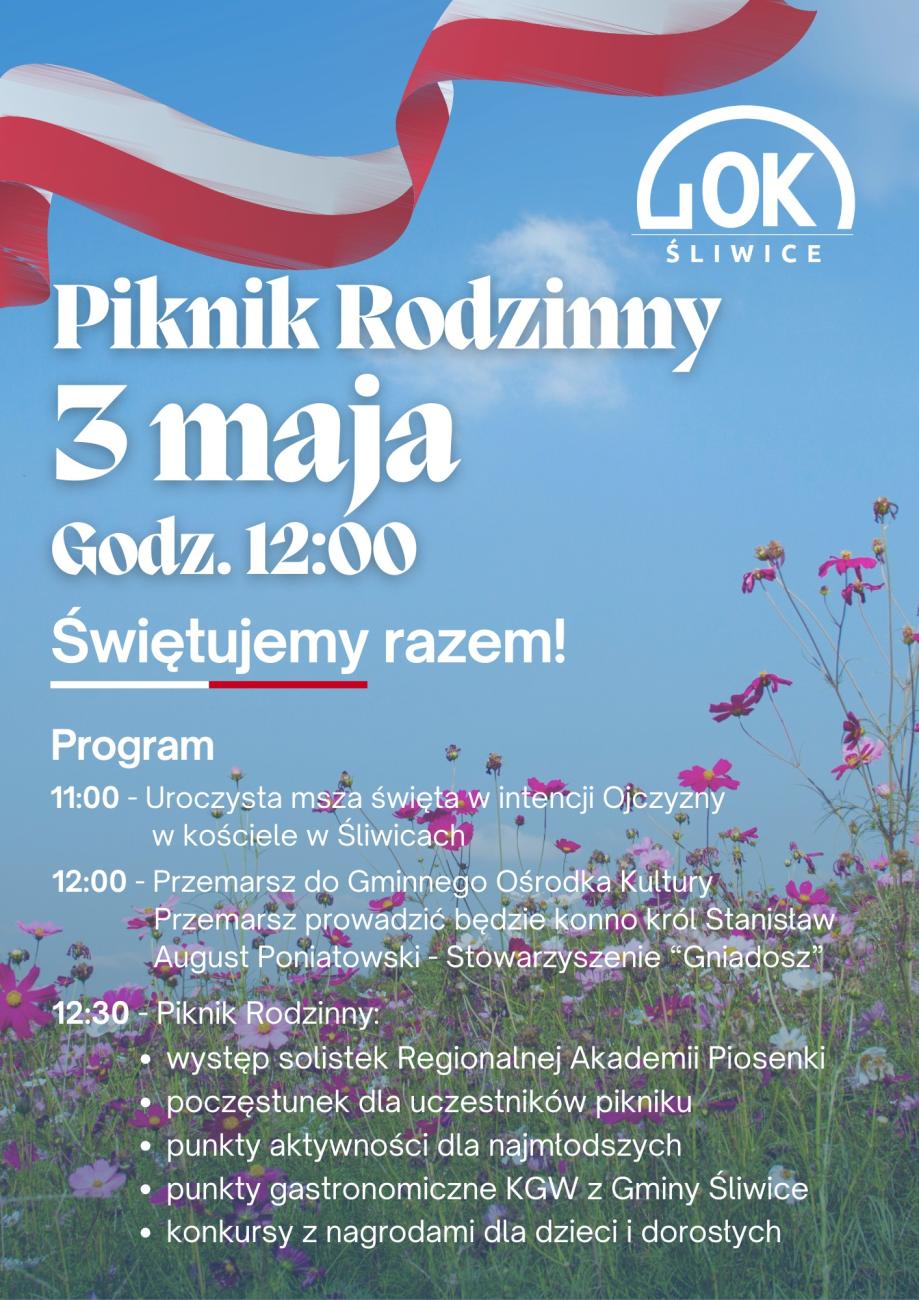 Plakat pikniku rodzinnego 3 maja