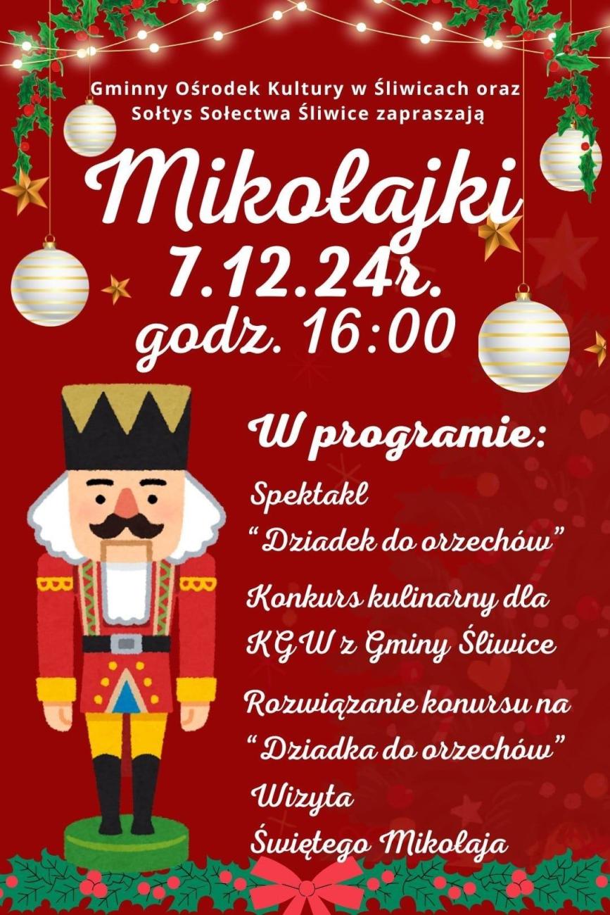 plakat mikołajki w GOK ŚLIWICE