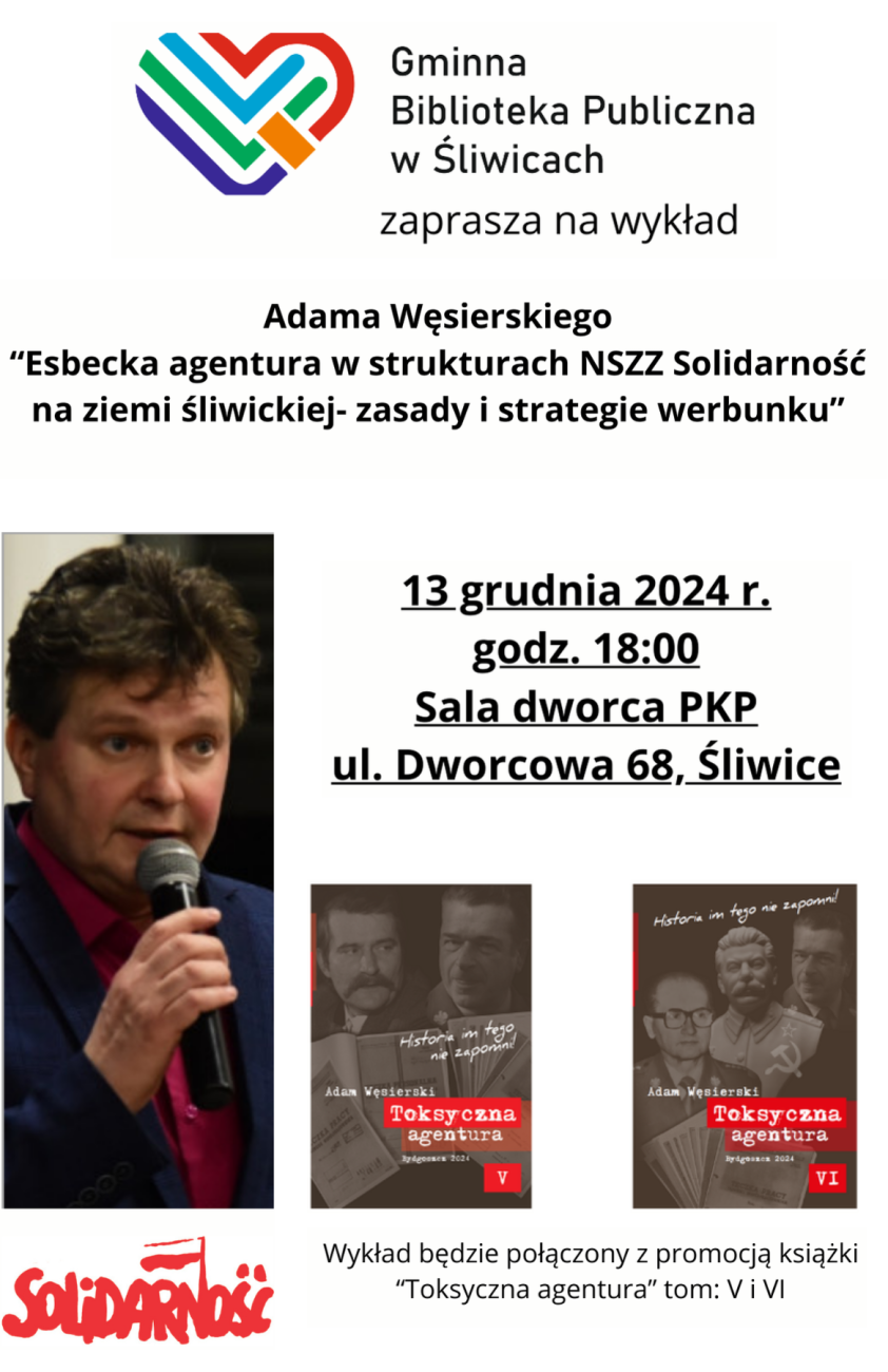 Plakat zaproszenie na spotkanie z Adamem Węsierskim