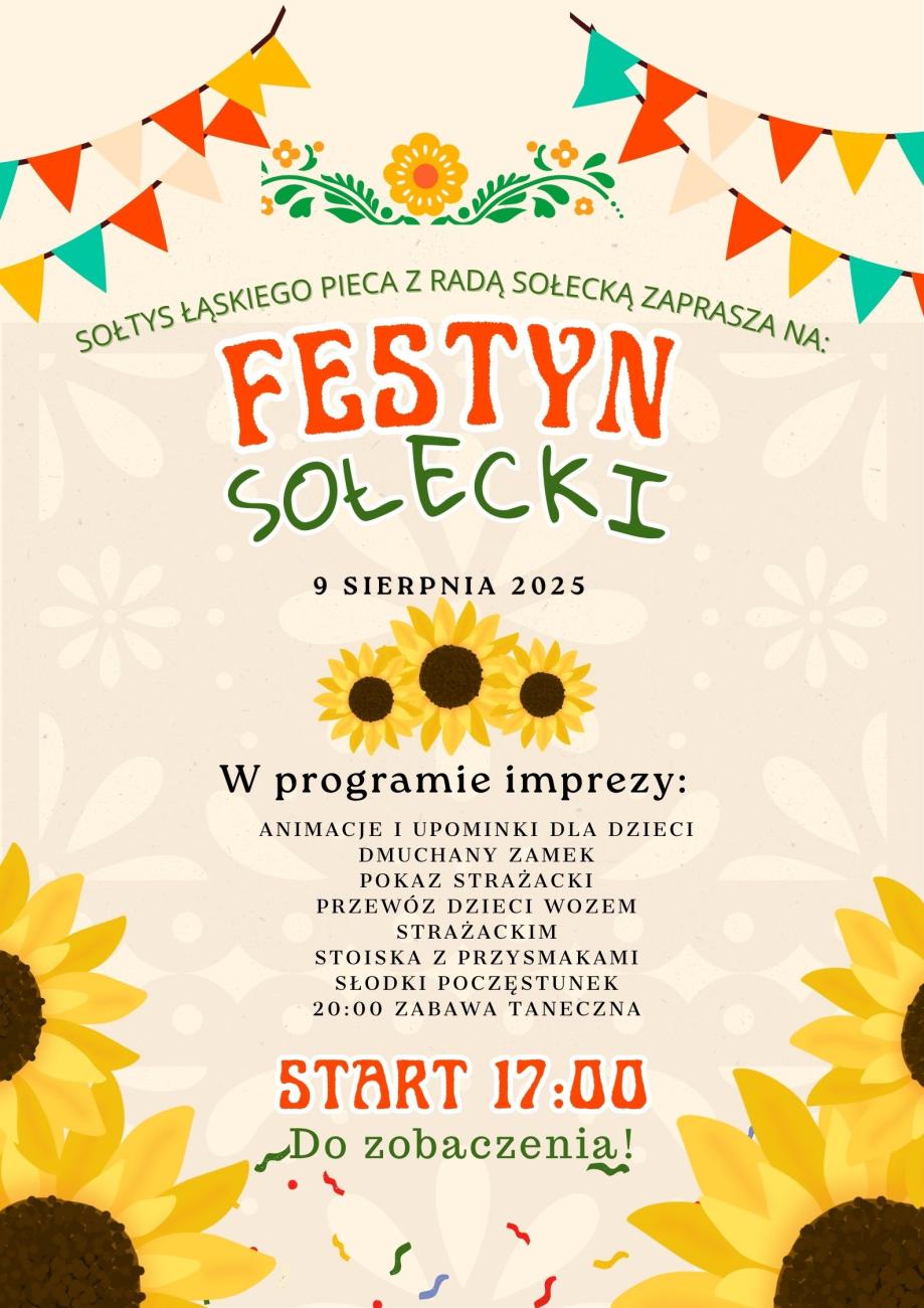 plakat festynu sołeckiego w łąskim piecu pion
