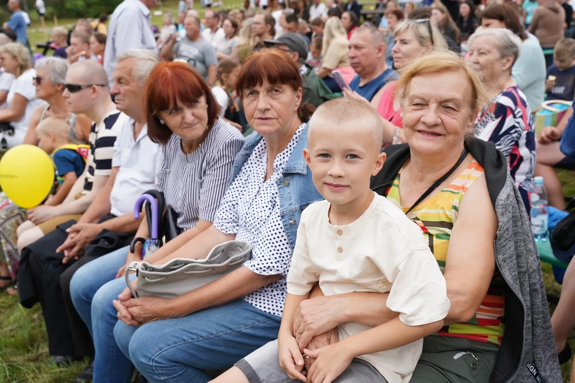 zebrani siedzą na ławkach