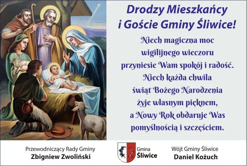 życzenia świąteczne od wójta i przewodniczącego rady gminy