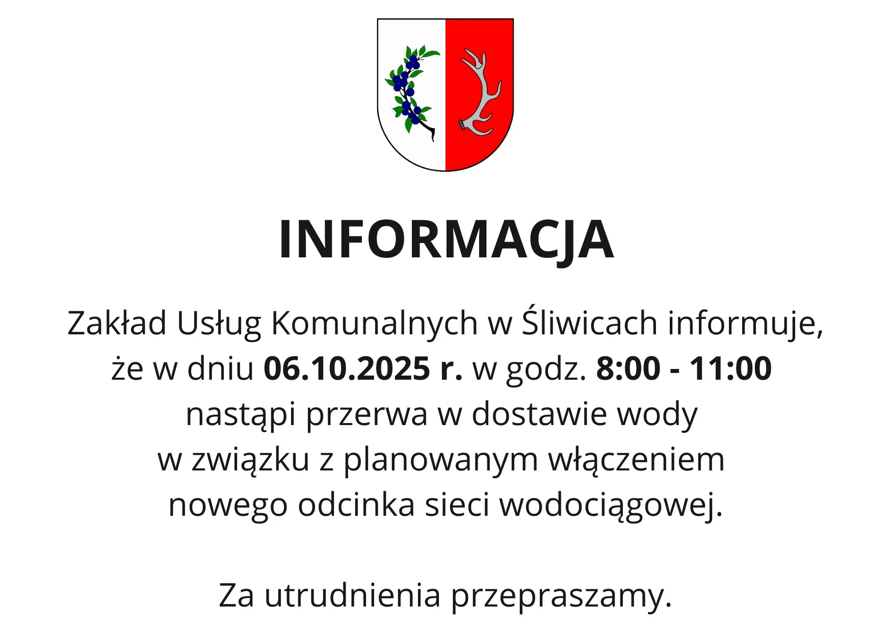 informacja zuk przerwa w dostawie wody