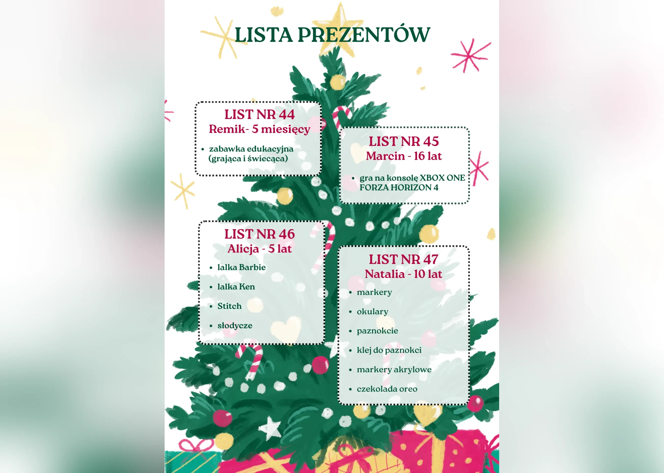 Świąteczne marzenia lista prezentów od 44-47